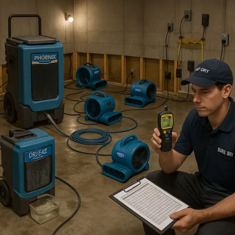 Structural Drying and Dehumidification process in Tewksbury, MA